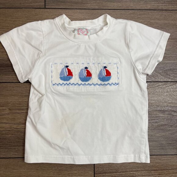 Cecil and Lou Smocked Sailboat Short Sleeve Tee Unisex Kids Size 3T Beach Cotton - Picture 1 of 10